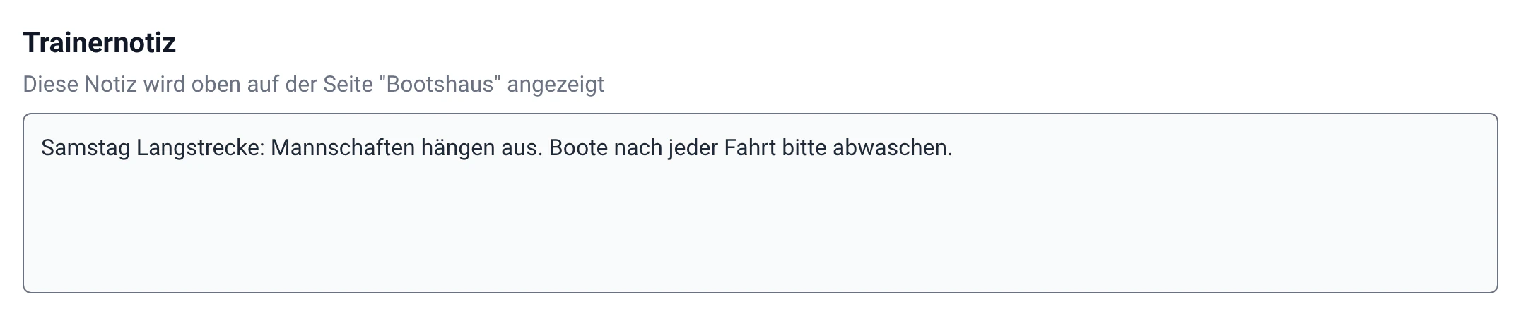 Feld „Trainernotiz“ in RowingBeacon unter Verwaltung › Verschiedene Einstellungen