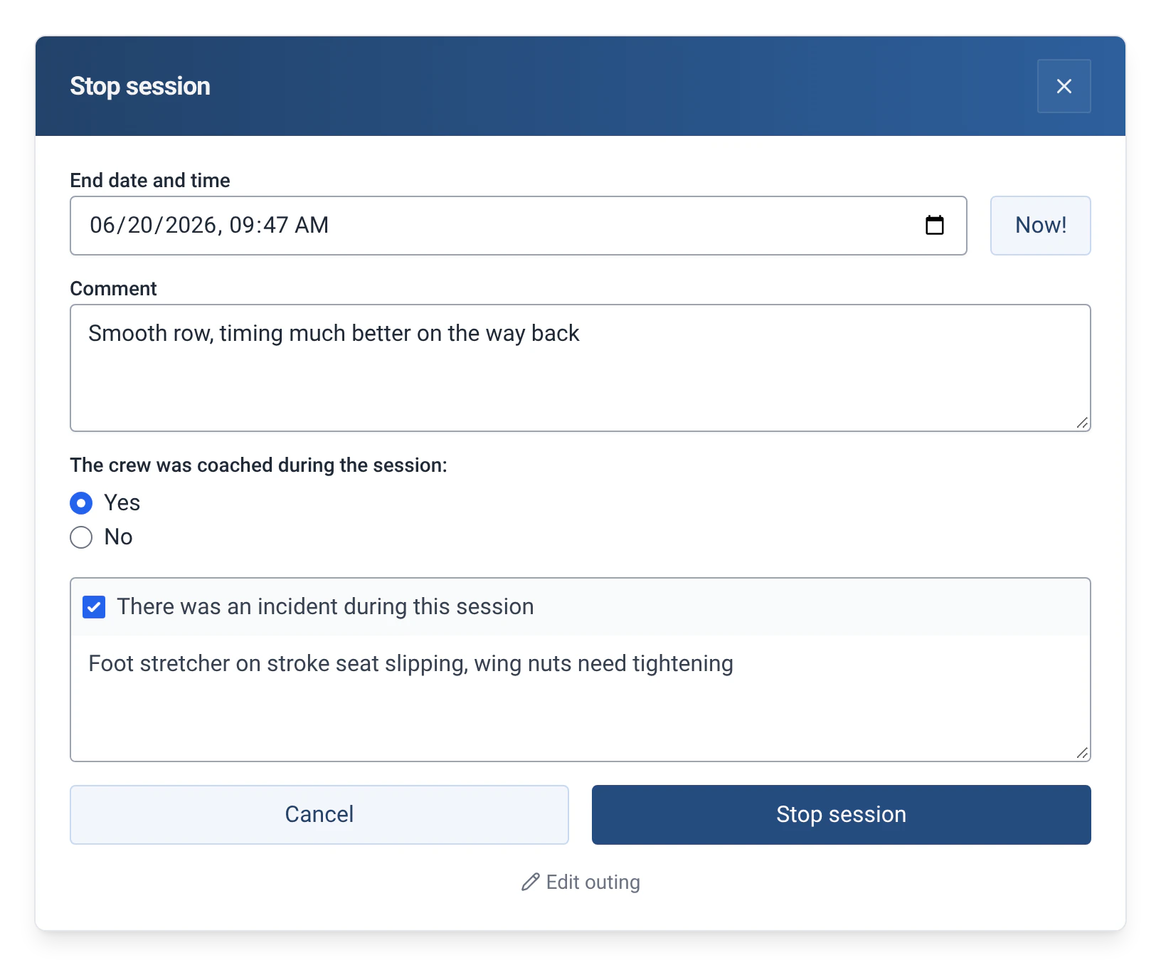 Ending an outing on V204: comment, coaching and an incident report